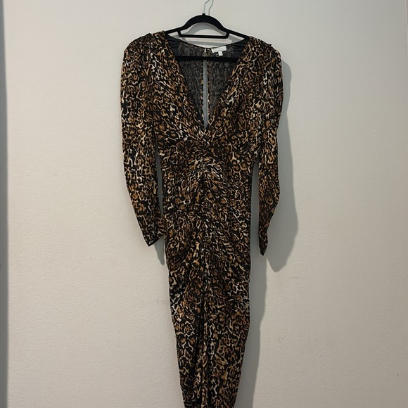 Ronny Kobo Anthropologie Astrid Sm Leopard Print Brown Black Ruched Sheath Midi - Picture 8 of 16